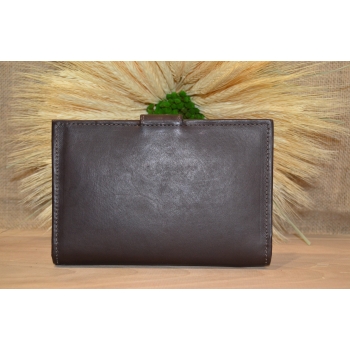 Portfel notatnik skórzany ciemnobrązowa z kwiatowym kolorowym haftem .